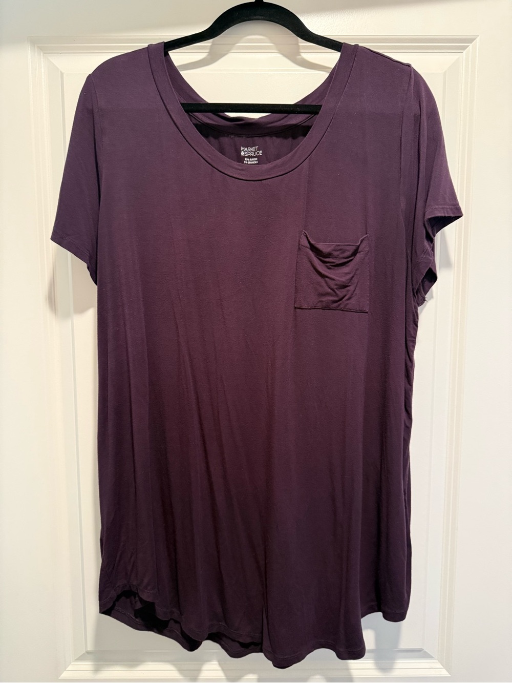 Market & Spruce Women's Short Sleeve Pocket Tee - Plum 2x